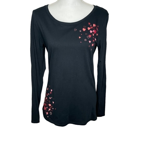 Target Black Long Sleeve Heart Print Shirt with Red and Pink Hearts. Size Medium - Picture 1 of 10